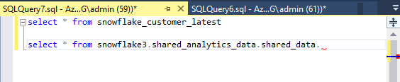 SQL query window showing the example select commands.