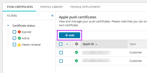 add apple push certificate
