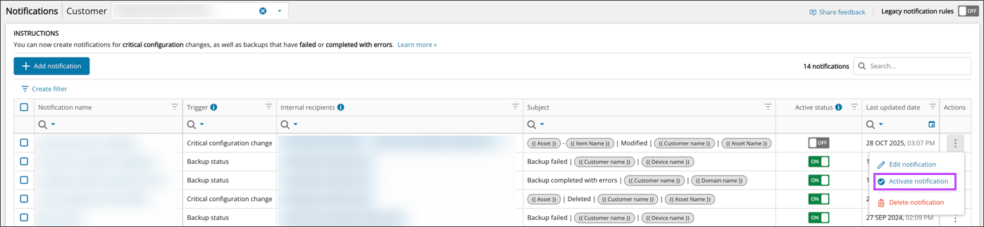 Manage Notifications