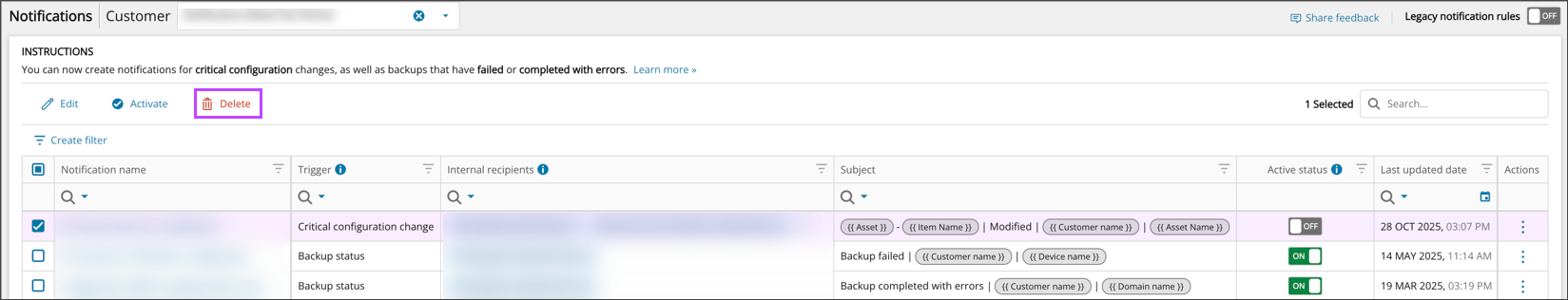 Manage Notifications