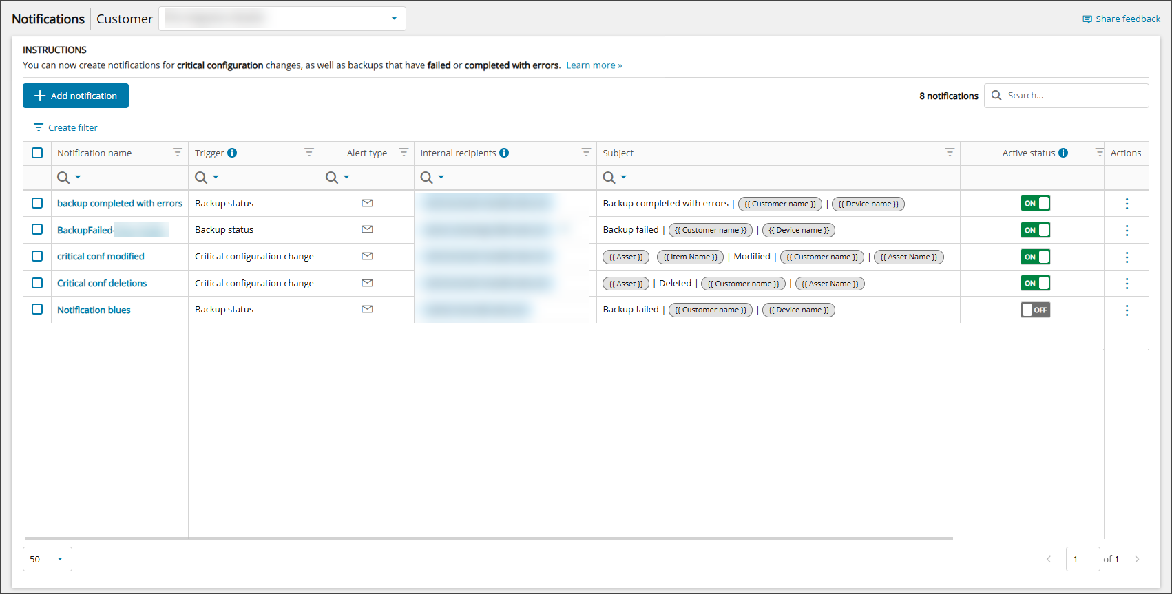 Manage Notifications