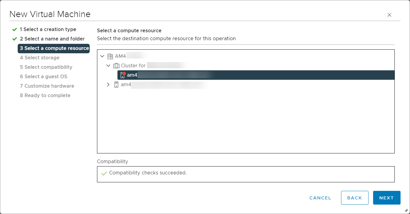 New Virtual Machine - compatible destination compute resource selection
