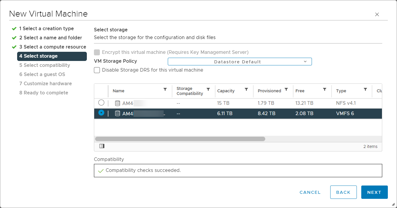 New Virtual Machine - data stoeage selection